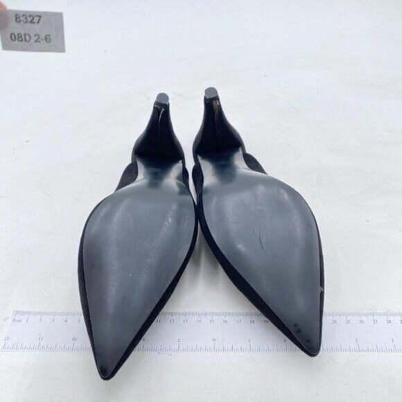 YDN Black Suede Cone Heel Pointed Toe Slide Mules Slip on V Cut Slide Sandals - Picture 7 of 8